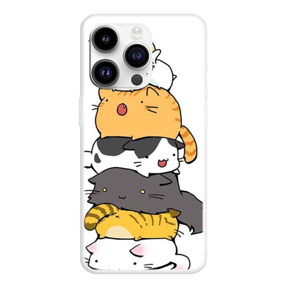 iPhone 15 Pro Fleksibelt Plastik Cover m. Print - Stablede Katte