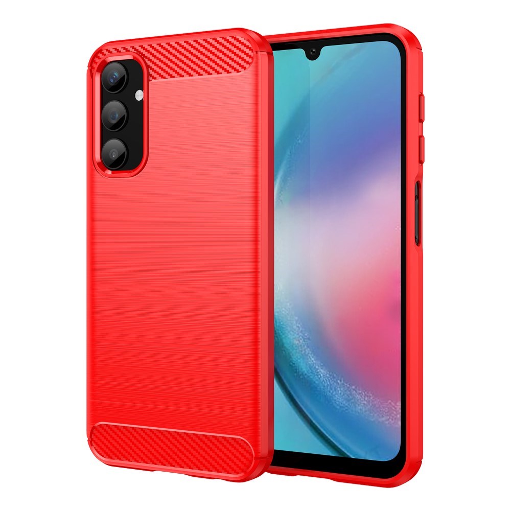 Samsung Galaxy A25 (5G) Brushed Carbon Fiber Fleksibelt Plastik Cover - Rød