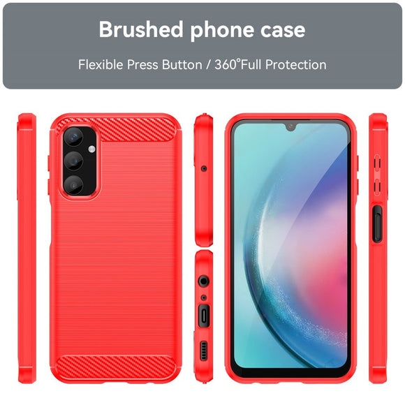 Samsung Galaxy A25 (5G) Brushed Carbon Fiber Fleksibelt Plastik Cover - Rød