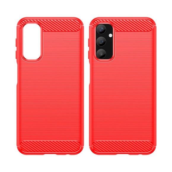 Samsung Galaxy A25 (5G) Brushed Carbon Fiber Fleksibelt Plastik Cover - Rød