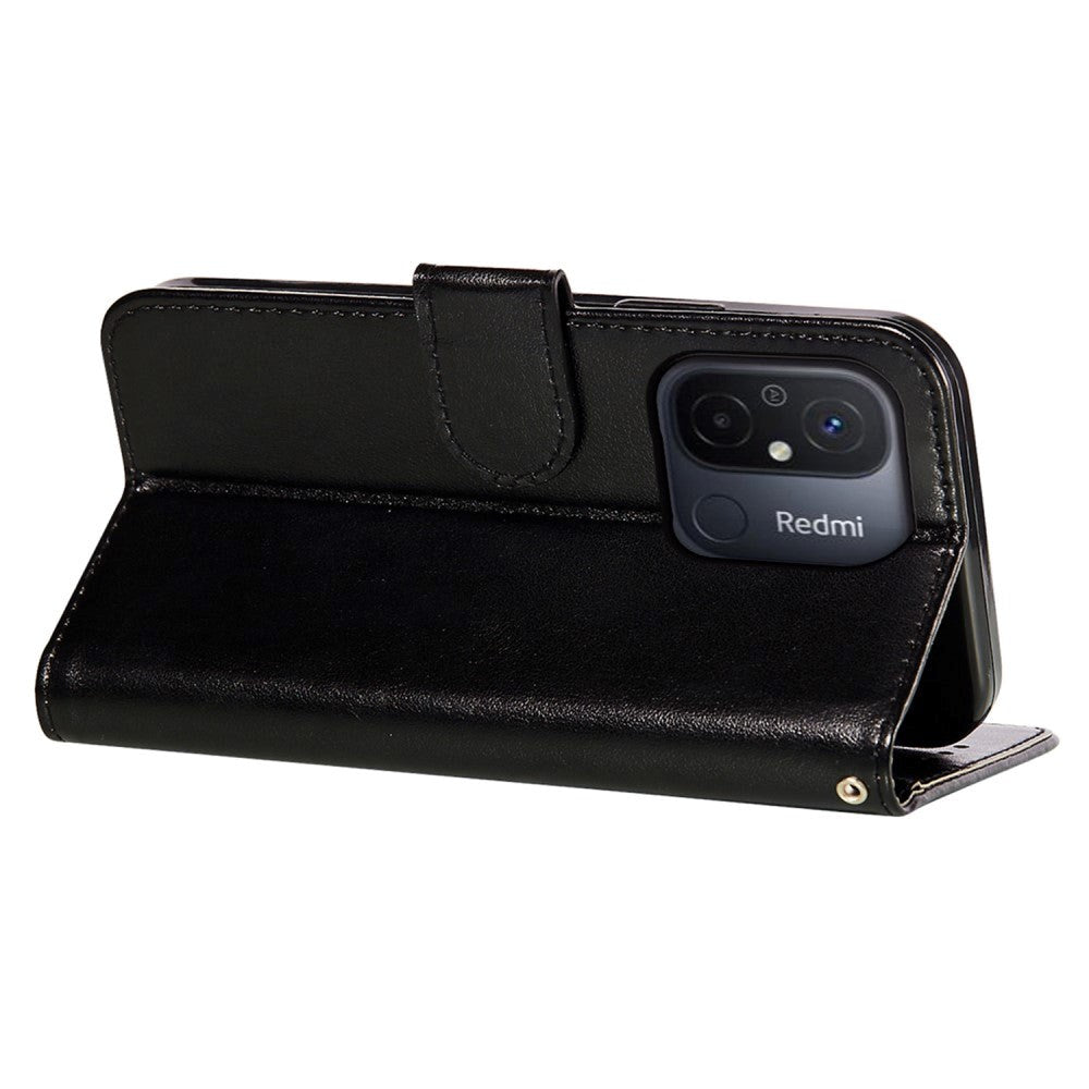 Xiaomi Redmi 12C Læder Cover m. Pung og Strop - Sort