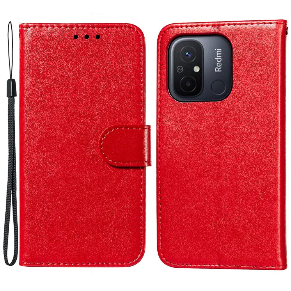 Xiaomi Redmi 12C Læder Cover m. Pung og Strop - Rød