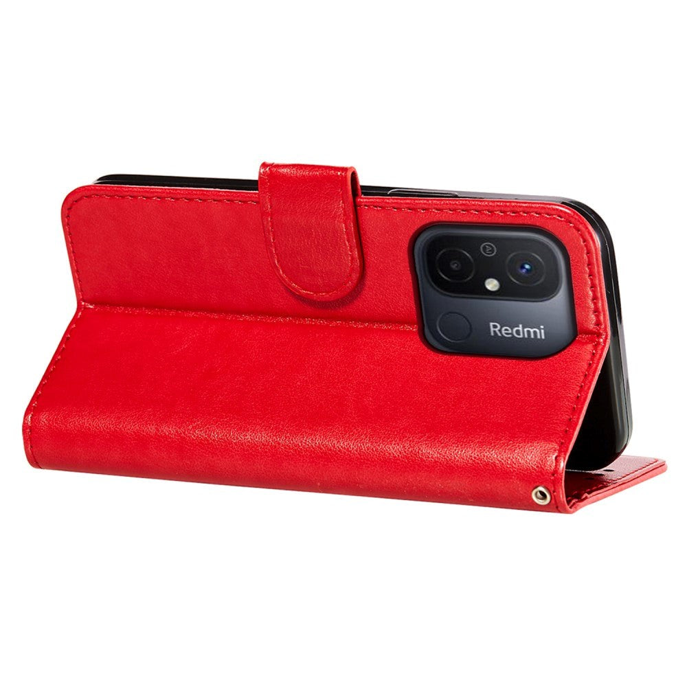 Xiaomi Redmi 12C Læder Cover m. Pung og Strop - Rød