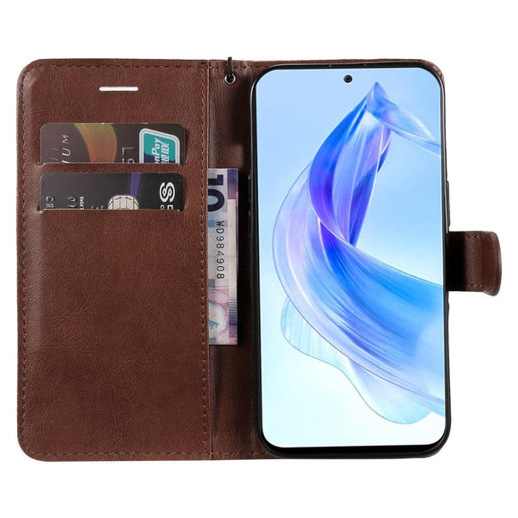 Honor 90 Lite Læder Cover m. Pung og Strop - Brun