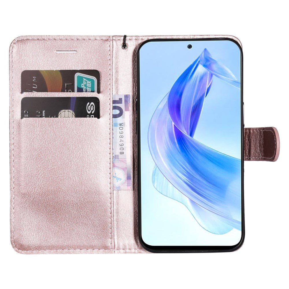 Honor 90 Lite Læder Cover m. Pung og Strop - Rose Gold