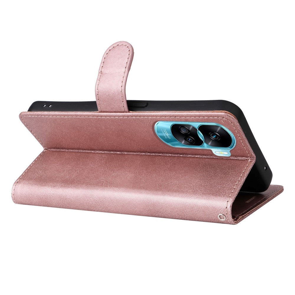 Honor 90 Lite Læder Cover m. Pung og Strop - Rose Gold