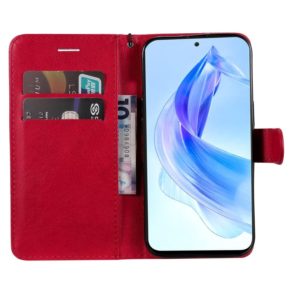 Honor 90 Lite Læder Cover m. Pung og Strop - Rød