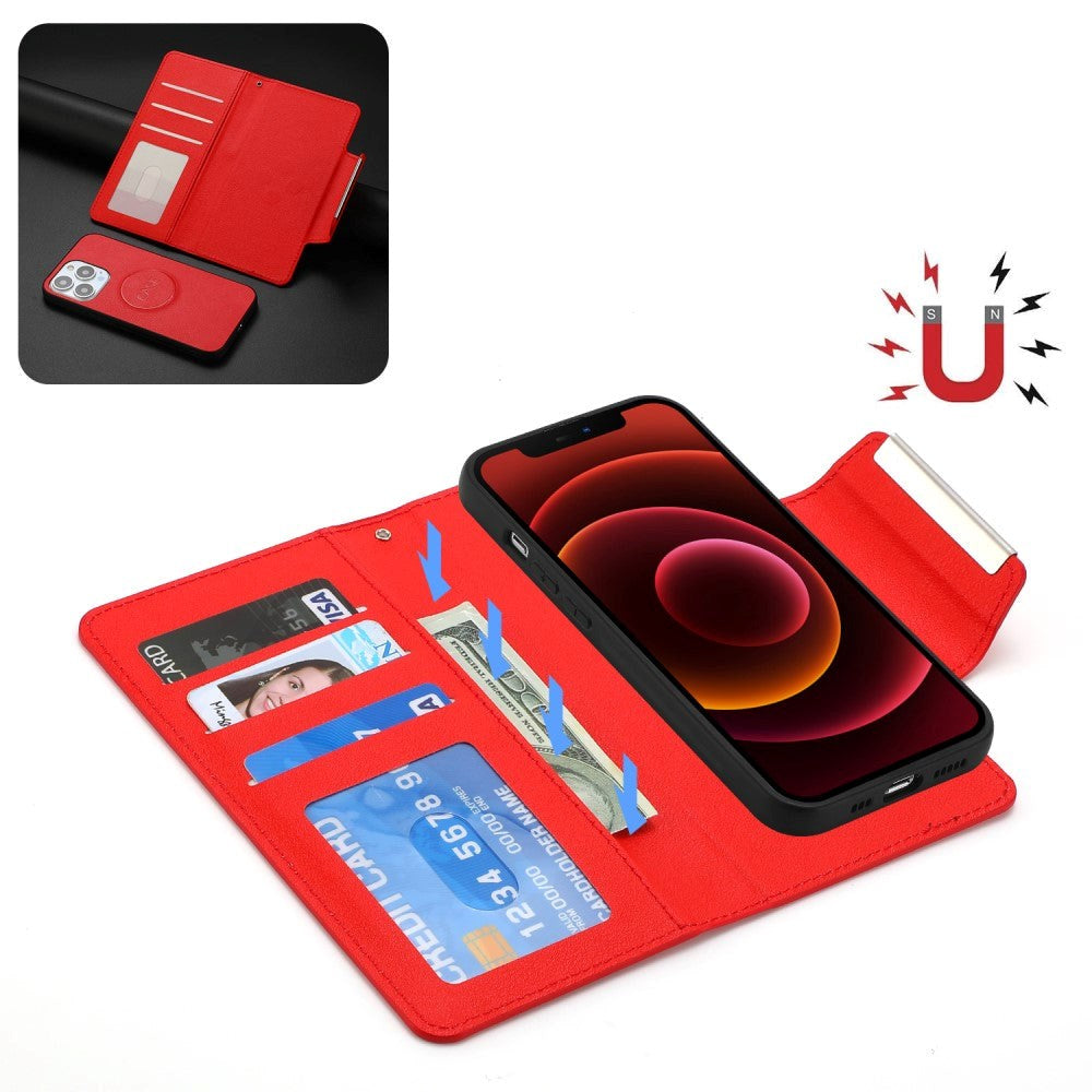 iPhone 15 Pro Max Kunstlæder 2-i-1 Cover m. Pung & Magnetlås - Rød