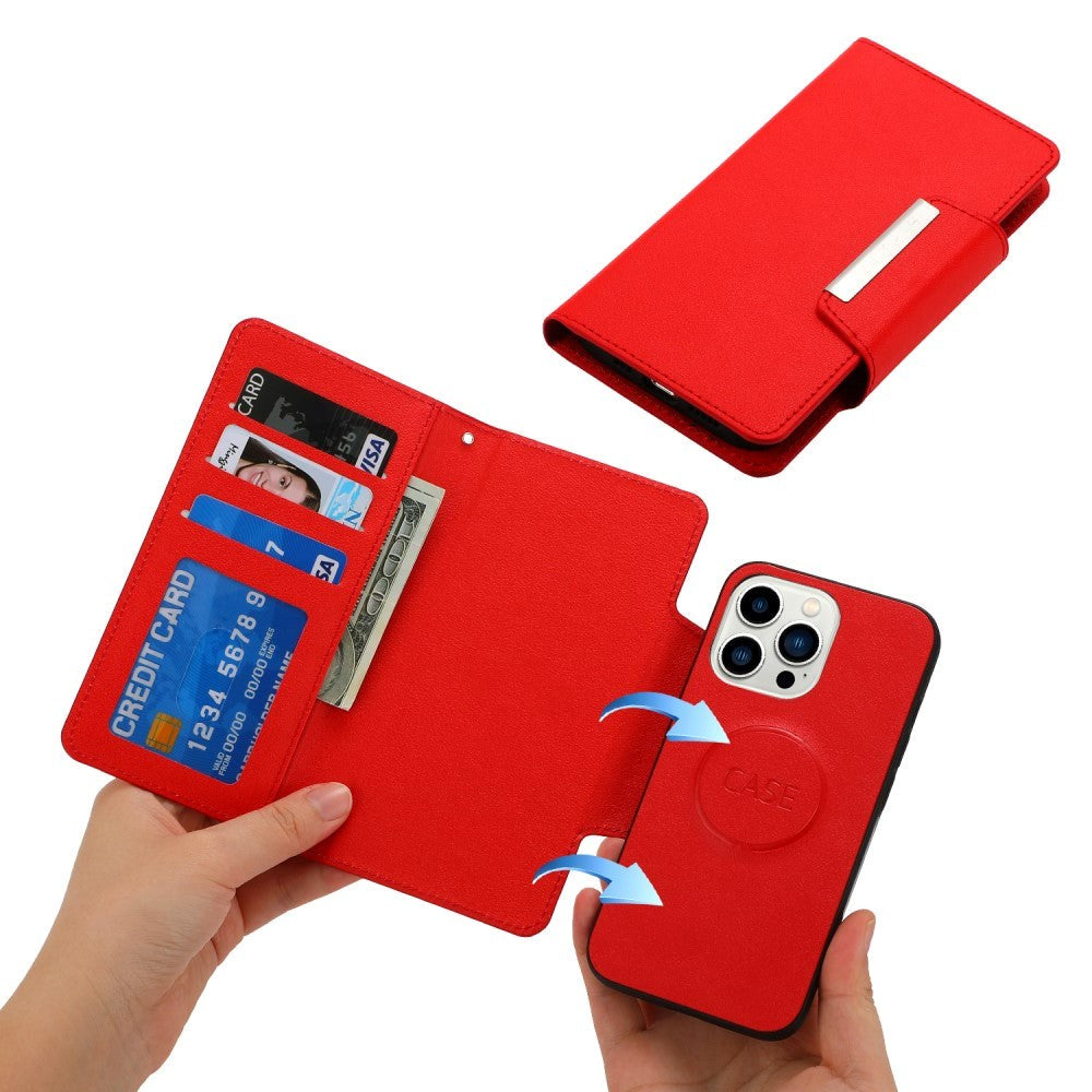 iPhone 15 Pro Max Kunstlæder 2-i-1 Cover m. Pung & Magnetlås - Rød