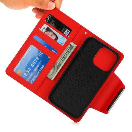 iPhone 15 Pro Max Kunstlæder 2-i-1 Cover m. Pung & Magnetlås - Rød