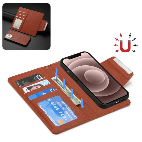 iPhone 15 Pro Max Kunstlæder 2-i-1 Cover m. Pung & Magnetlås - Brun