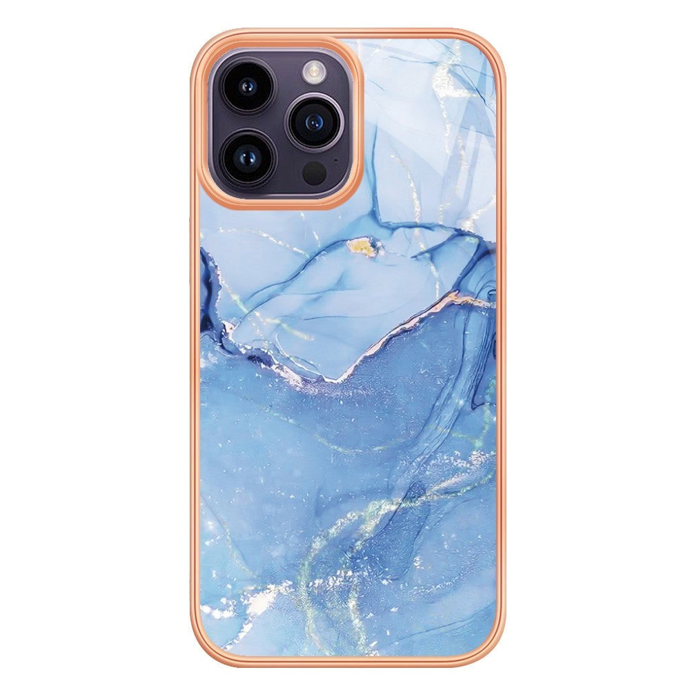 iPhone 15 Pro Hybrid Plastik Cover - Blå Marmor
