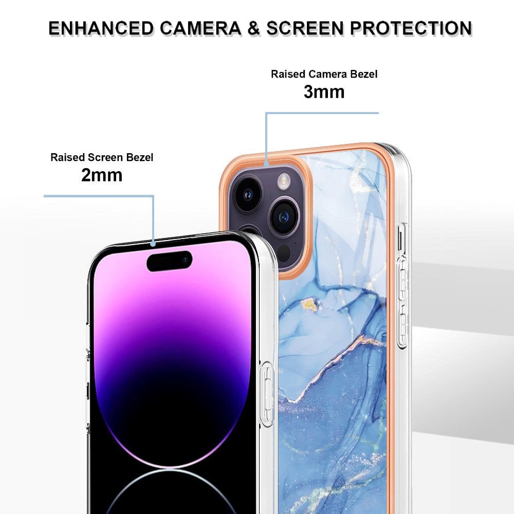 iPhone 15 Pro Hybrid Plastik Cover - Blå Marmor