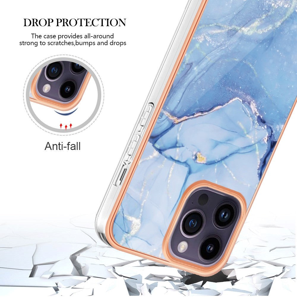 iPhone 15 Pro Hybrid Plastik Cover - Blå Marmor