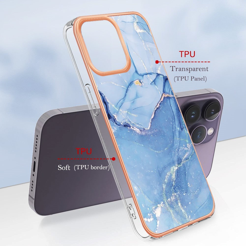 iPhone 15 Pro Hybrid Plastik Cover - Blå Marmor