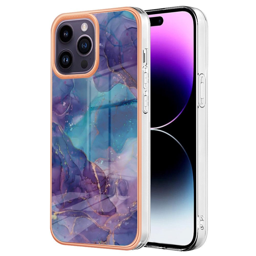 iPhone 15 Pro Hybrid Plastik Cover - Lilla Marmor