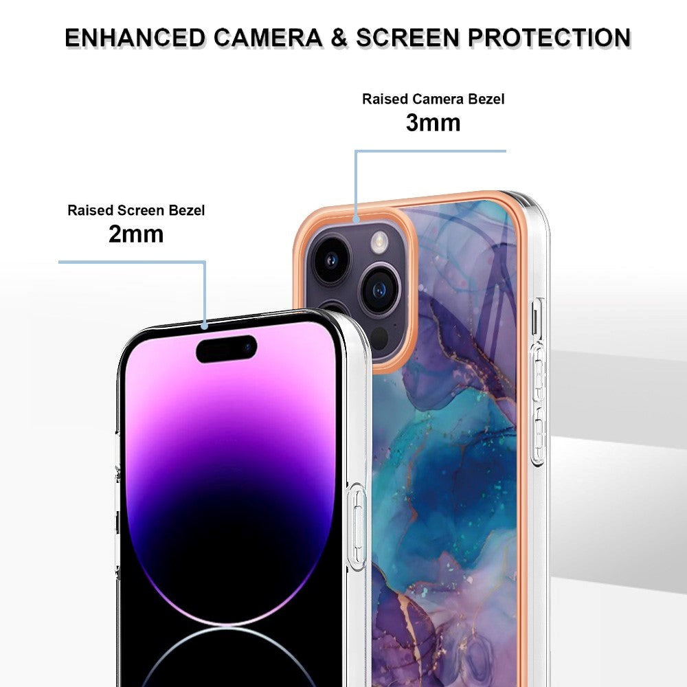 iPhone 15 Pro Hybrid Plastik Cover - Lilla Marmor