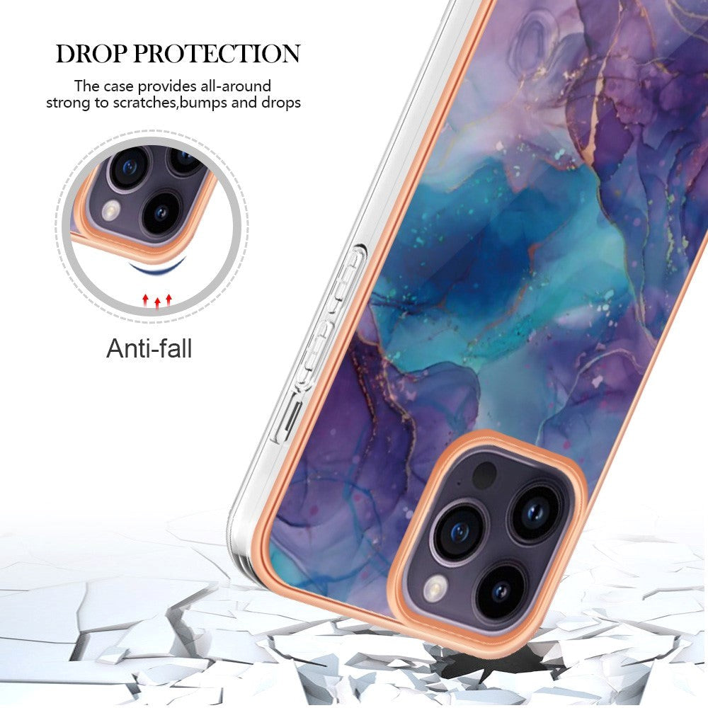 iPhone 15 Pro Hybrid Plastik Cover - Lilla Marmor