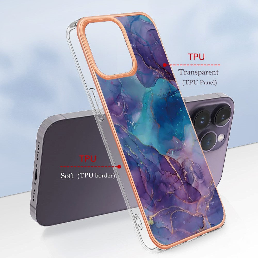 iPhone 15 Pro Hybrid Plastik Cover - Lilla Marmor