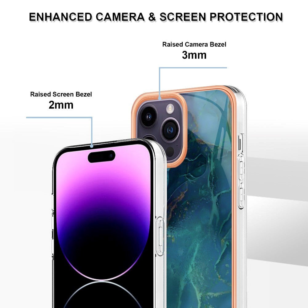 iPhone 15 Pro Hybrid Plastik Cover - Grøn Marmor