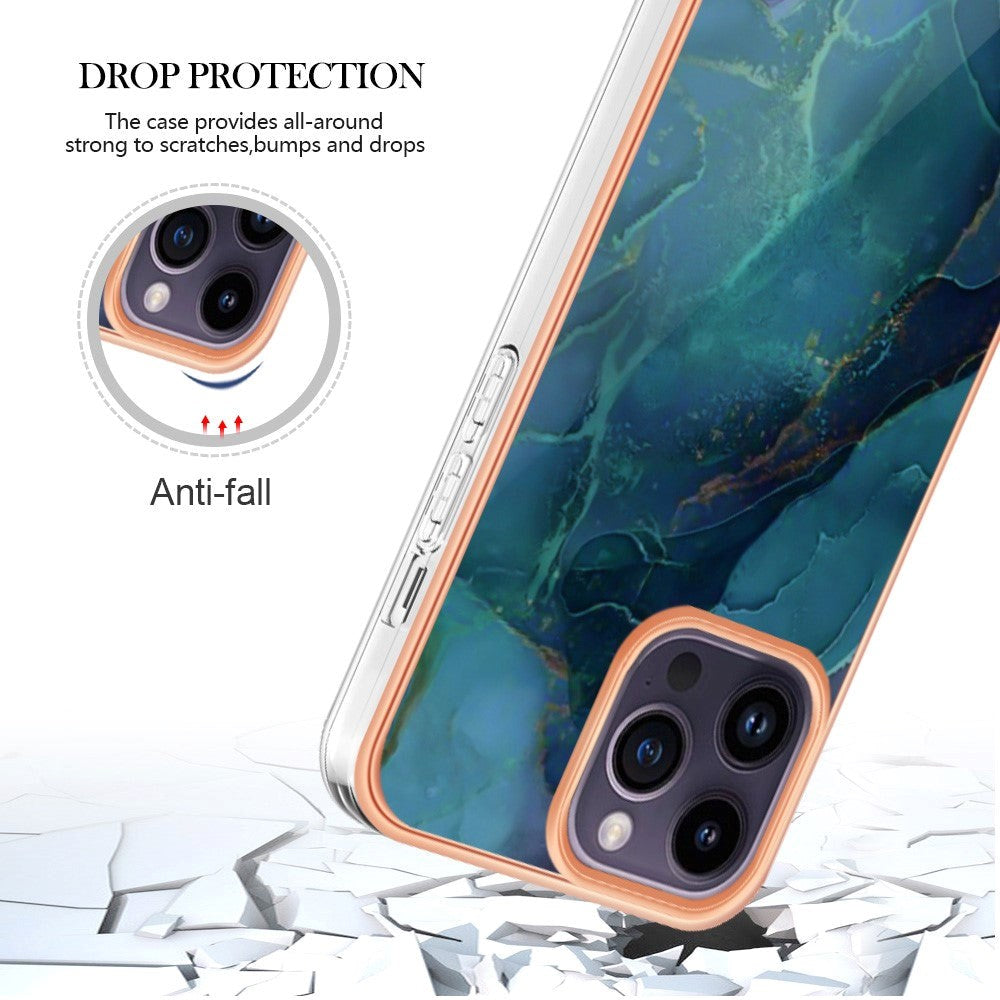 iPhone 15 Pro Hybrid Plastik Cover - Grøn Marmor