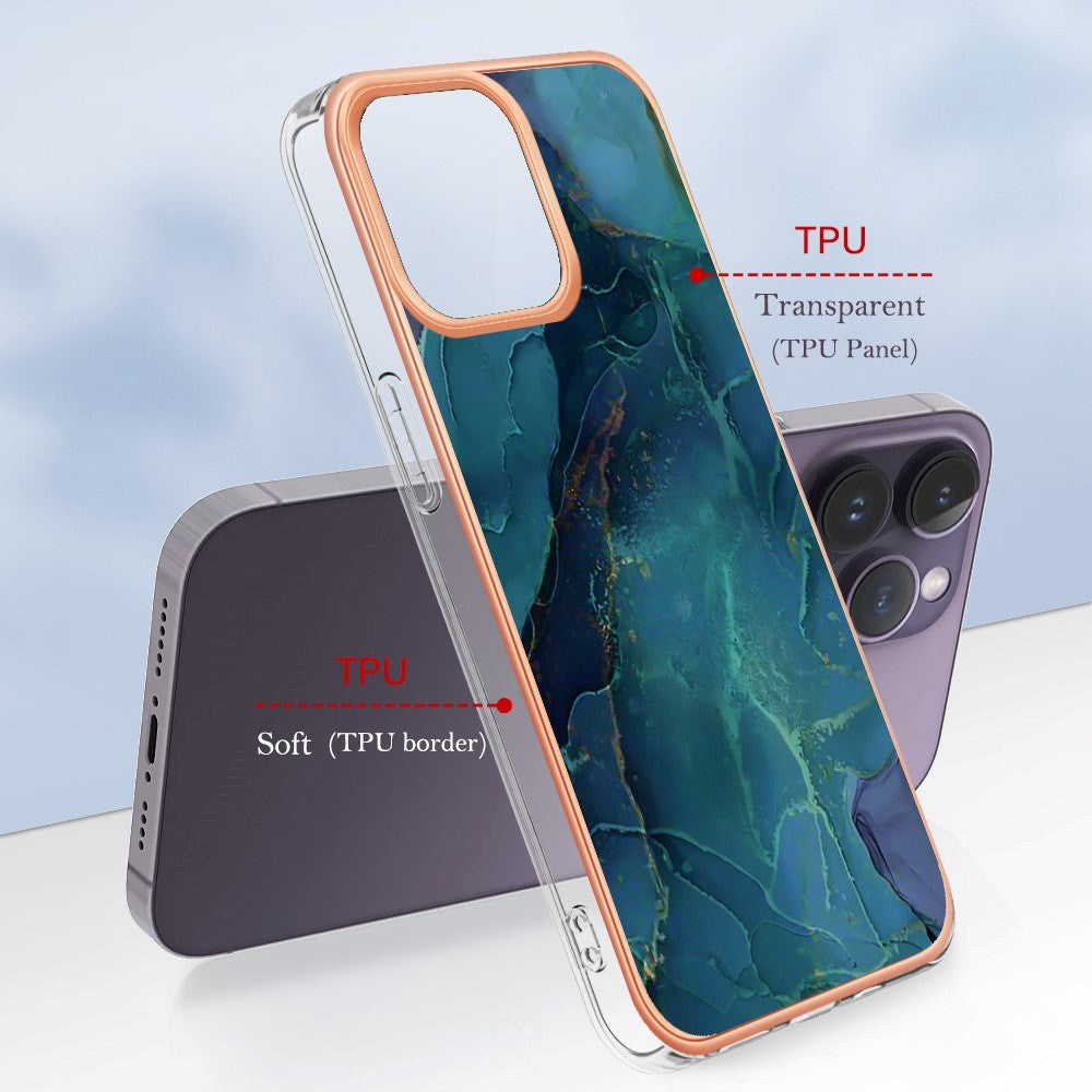 iPhone 15 Pro Hybrid Plastik Cover - Grøn Marmor