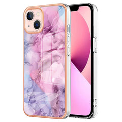 iPhone 15 Plus Hybrid Plastik Cover - Lilla / Lyserød Marmor