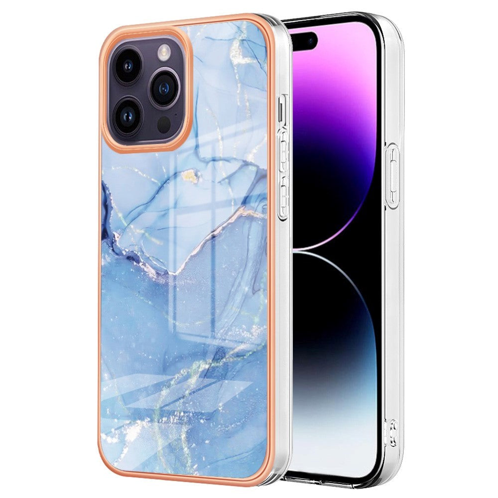 iPhone 15 Pro Max Hybrid Plastik Cover - Lyseblå Marmor