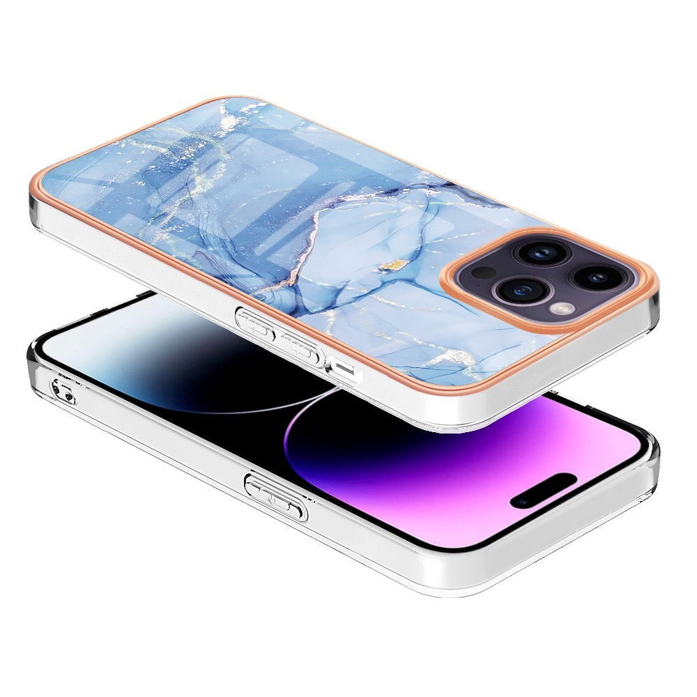 iPhone 15 Pro Max Hybrid Plastik Cover - Lyseblå Marmor