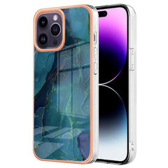 iPhone 15 Pro Max Hybrid Plastik Cover - Grøn / Blå Marmor