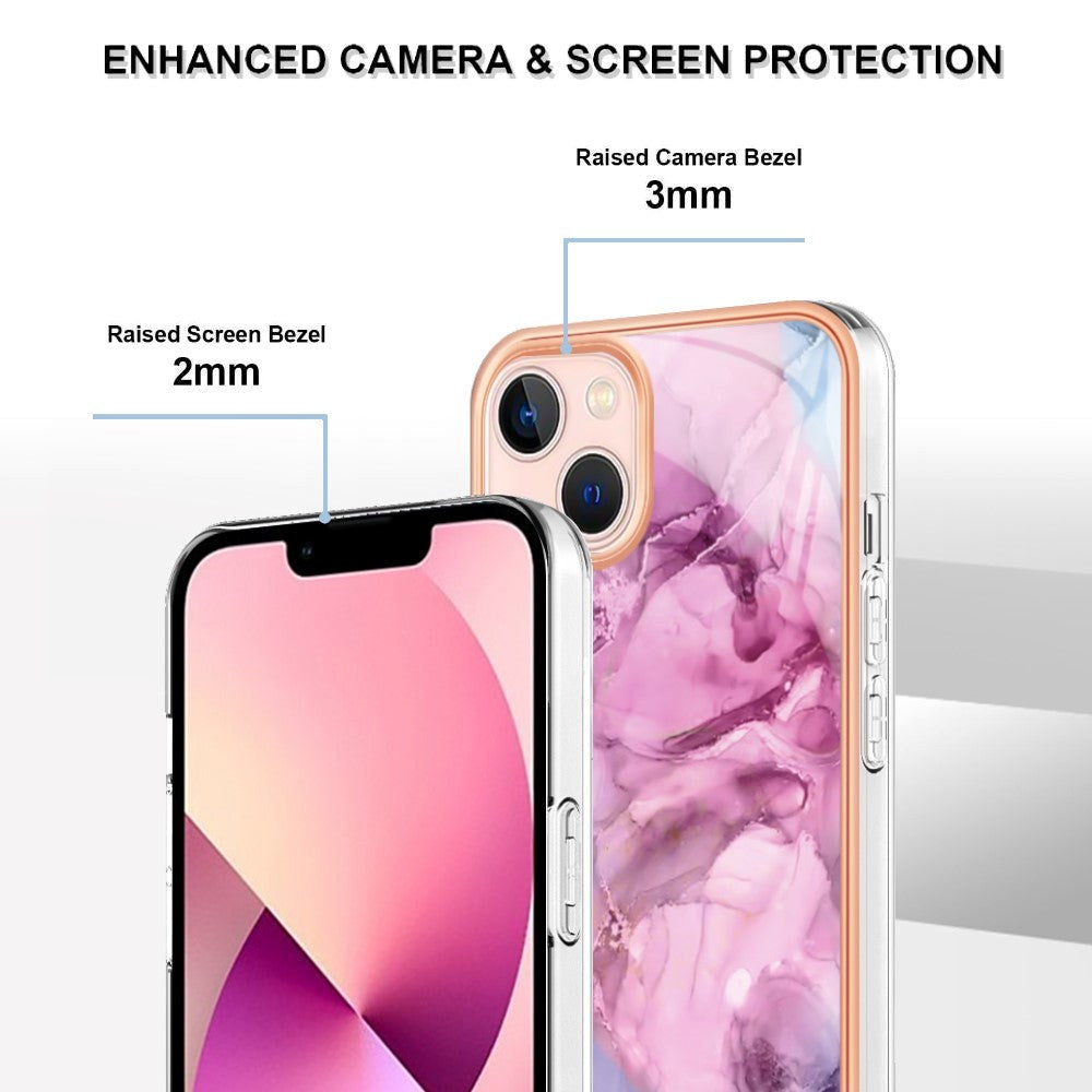 iPhone 15 Hybrid Plastik Cover - Lyserød Marmor