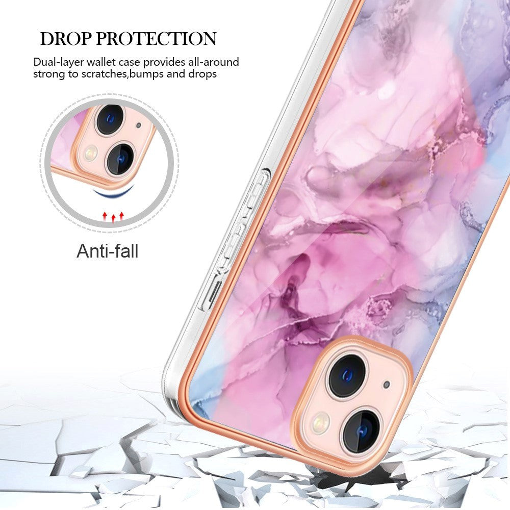 iPhone 15 Hybrid Plastik Cover - Lyserød Marmor