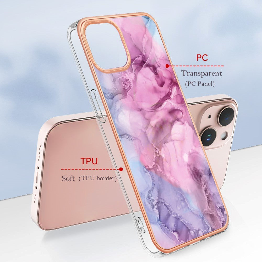 iPhone 15 Hybrid Plastik Cover - Lyserød Marmor