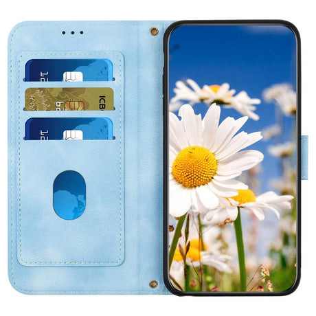 iPhone 15 Pro Læder Cover m. Pung & Strop - Lyseblå m. Blomster