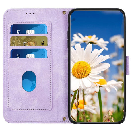 iPhone 15 Pro Læder Cover m. Pung & Strop - Lilla m. Blomster og Sommerfugl