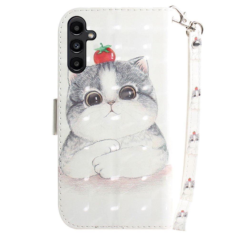 Samsung Galaxy A25 (5G) Læder Cover m. Print & Strop - Sød Kat