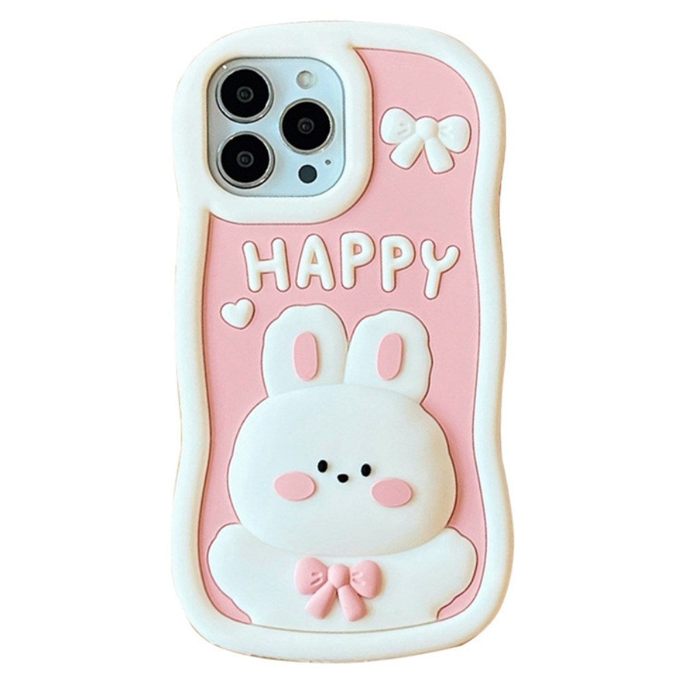 EIDERWOOD iPhone 14 Pro Max Silikone Cover m. 3D Kanin - Lyserød / Hvid