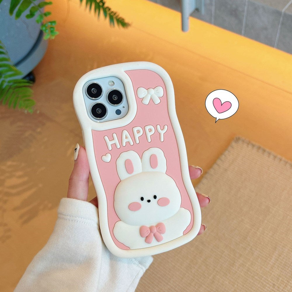 EIDERWOOD iPhone 14 Pro Max Silikone Cover m. 3D Kanin - Lyserød / Hvid