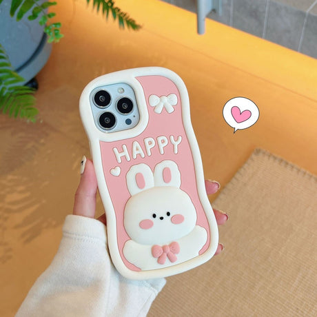 EIDERWOOD iPhone 14 Pro Max Silikone Cover m. 3D Kanin - Lyserød / Hvid