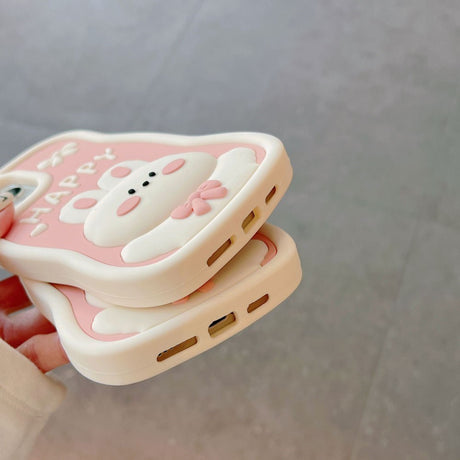 EIDERWOOD iPhone 14 Pro Max Silikone Cover m. 3D Kanin - Lyserød / Hvid