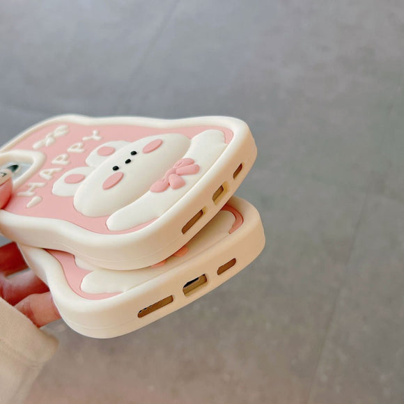 EIDERWOOD iPhone 14 Pro Max Silikone Cover m. 3D Kanin - Lyserød / Hvid