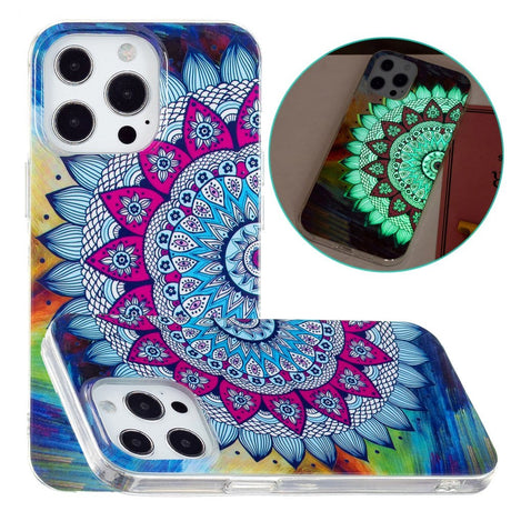 iPhone 15 Pro Selvlysende Fleksibelt Plastik Cover m. Print - Mandala Blomst