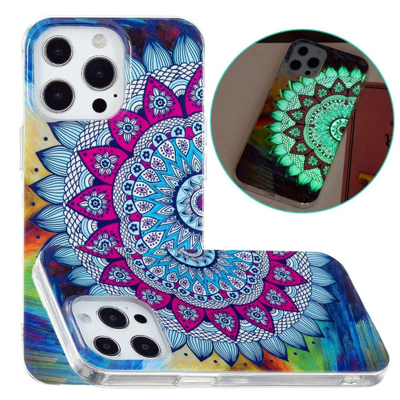 iPhone 15 Pro Selvlysende Fleksibelt Plastik Cover m. Print - Mandala Blomst