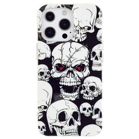 iPhone 15 Pro Selvlysende Fleksibelt Plastik Cover m. Print - Dødningehoveder