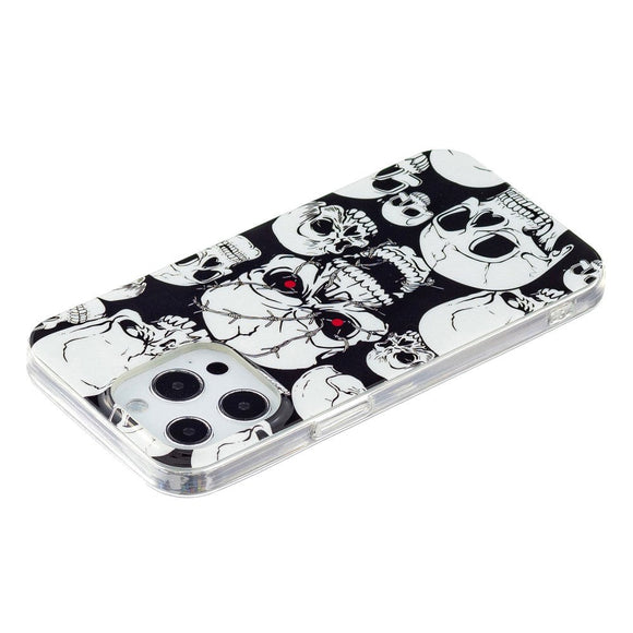 iPhone 15 Pro Selvlysende Fleksibelt Plastik Cover m. Print - Dødningehoveder