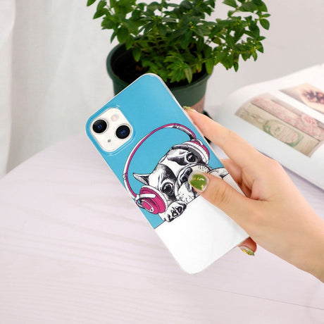 iPhone 15 Selvlysende Fleksibelt Plastik Cover m. Print - Fransk Bulldog
