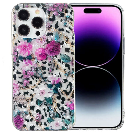 iPhone 15 Pro Fleksibel Plastik Cover - Leopard og Blomster Mønster