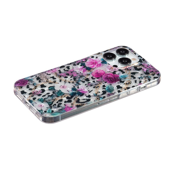 iPhone 15 Pro Fleksibel Plastik Cover - Leopard og Blomster Mønster