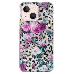 iPhone 15 Fleksibel Plastik Cover - Leopard og Blomster Mønster