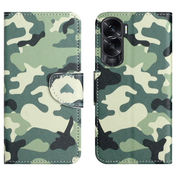 Honor 90 Lite Læder Cover m. Pung & Ståfunktion - Camouflage